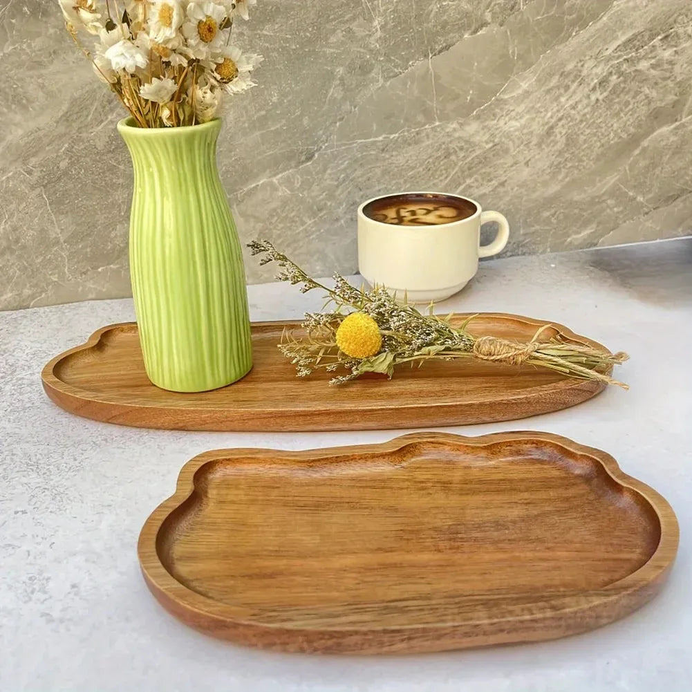Cloud-Shaped Wooden Tray – Natural Wood Grain
