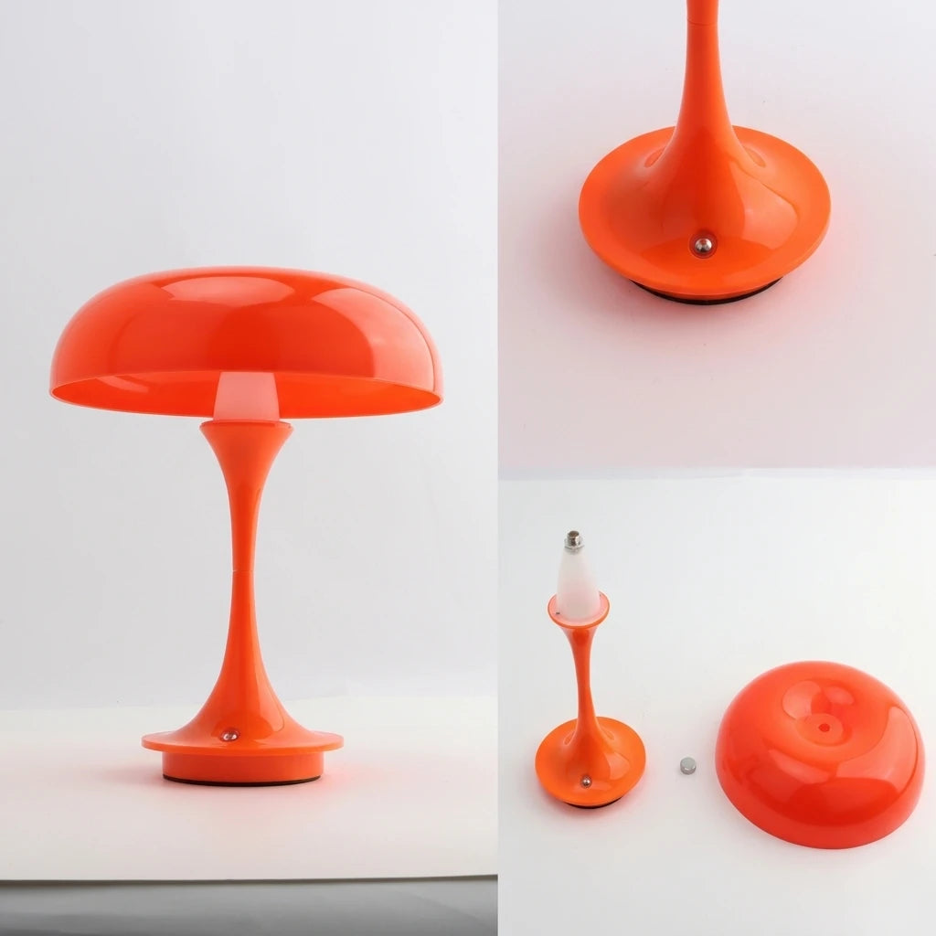 Retro Orange Mushroom Lamp – Cordless & Rechargeable