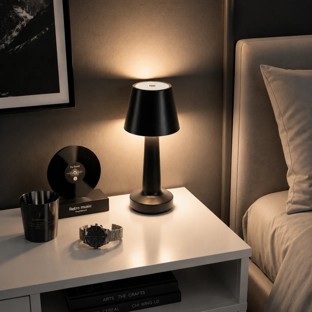 Tapered Shade Cordless Lamp – Rechargeable LED, 25 cm
