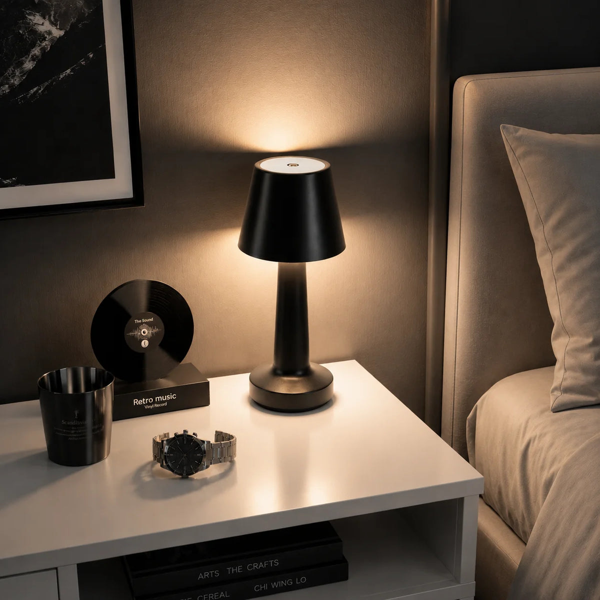 Tapered Shade Cordless Lamp – Rechargeable LED, 25 cm