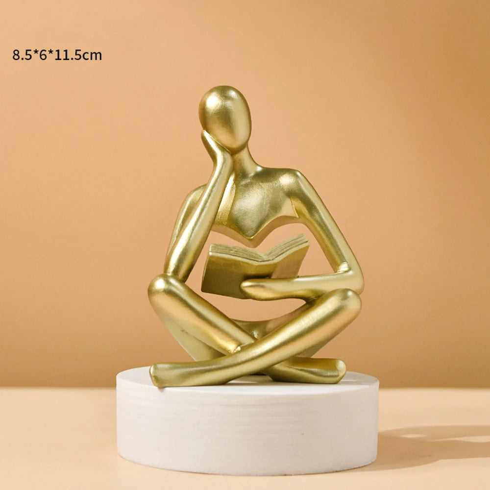 Reading Figure Sculpture – Resin Bookshelf Decor