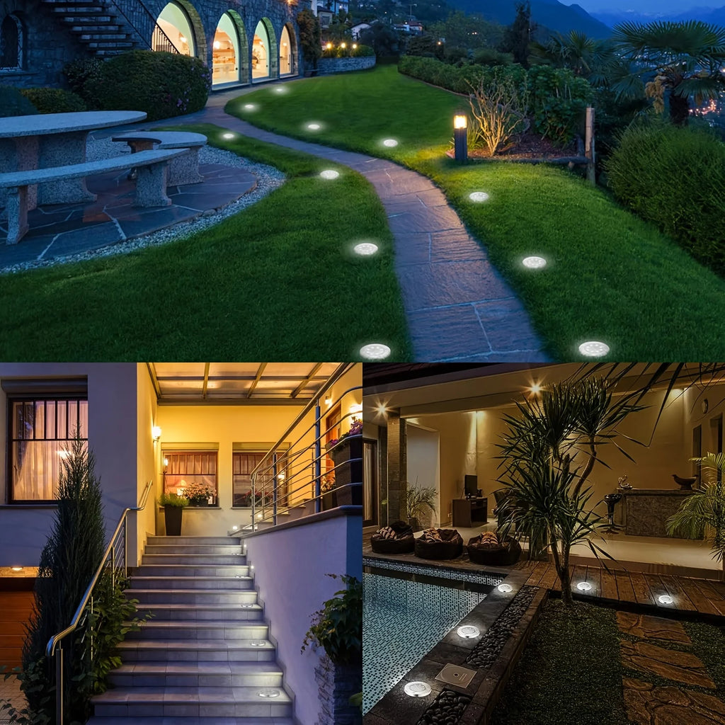 Solar In-Ground Disc Lights – Set of 10, 8 LEDs Each