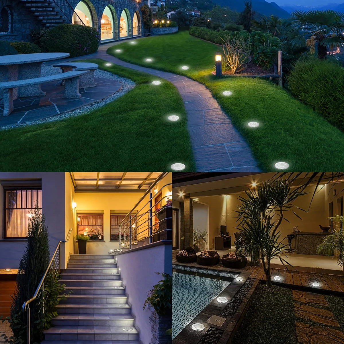 Solar In-Ground Disc Lights – Set of 10, 8 LEDs Each