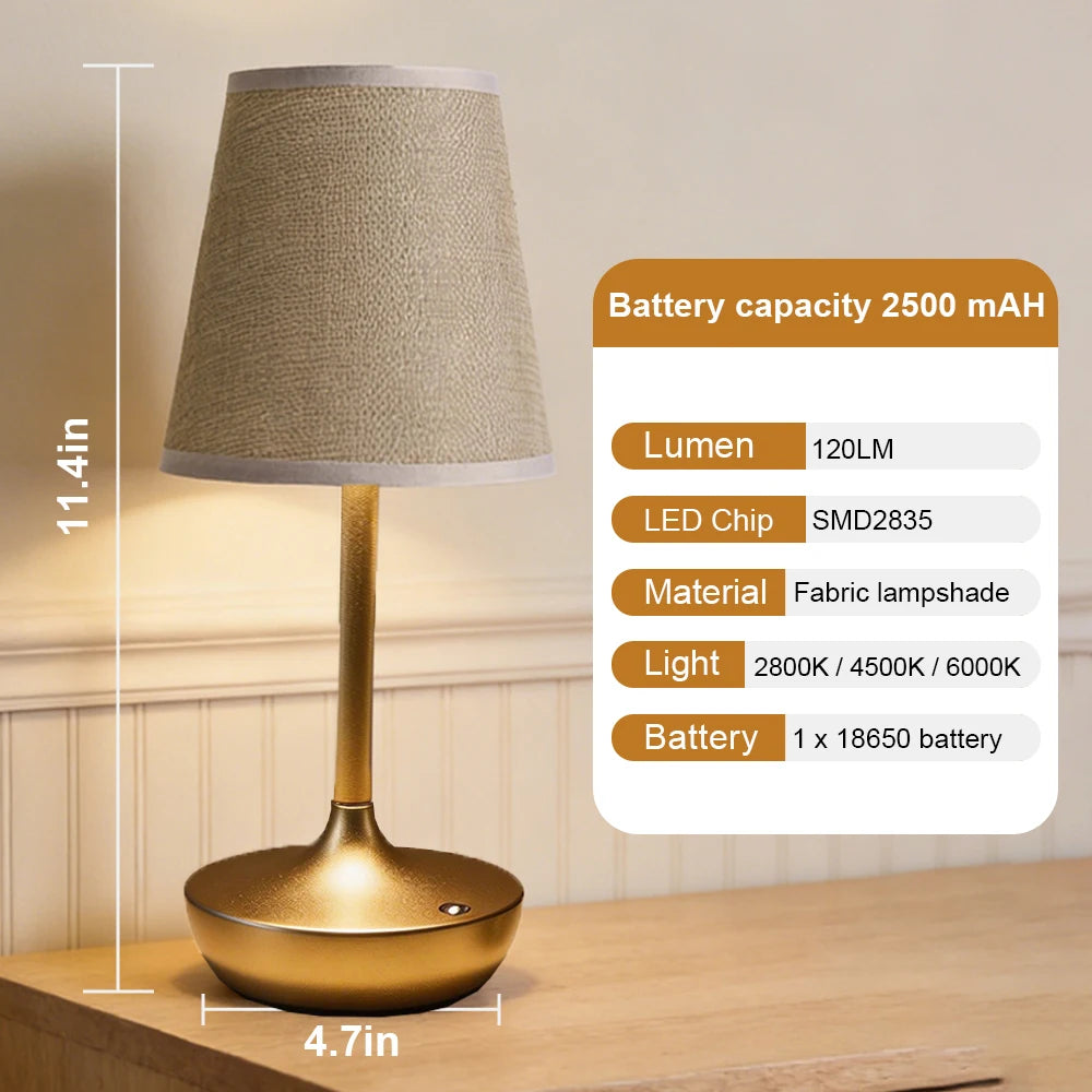 Linen Shade Cordless Table Lamp – 2500 mAh, Dimmable, 29 cm