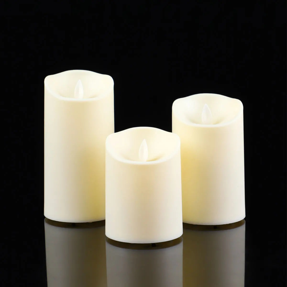 Rechargeable Flameless Pillar Candles – Set of 3, Moving Wick
