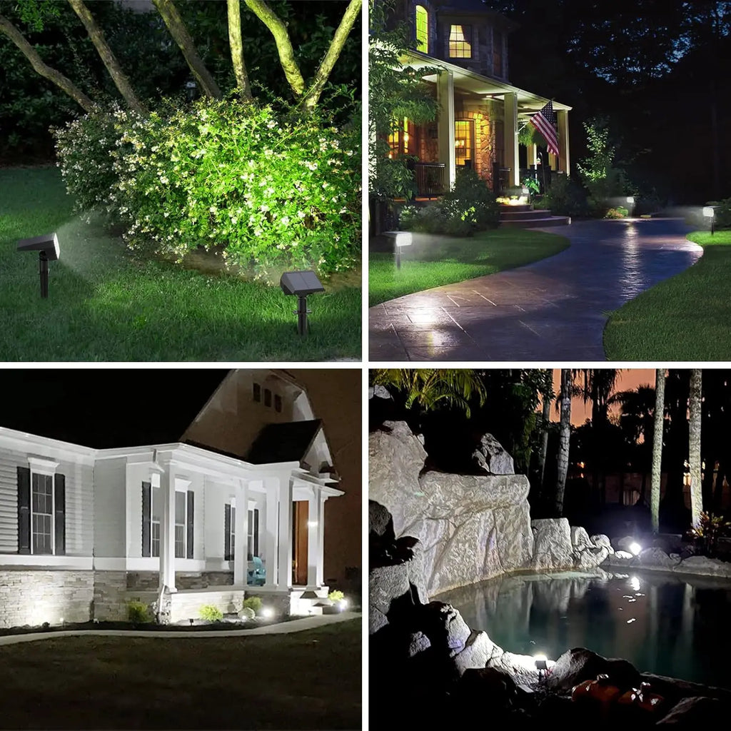 Solar Landscape Spotlights – 52 LED, 2-in-1 Stake or Wall Mount, Set of 2