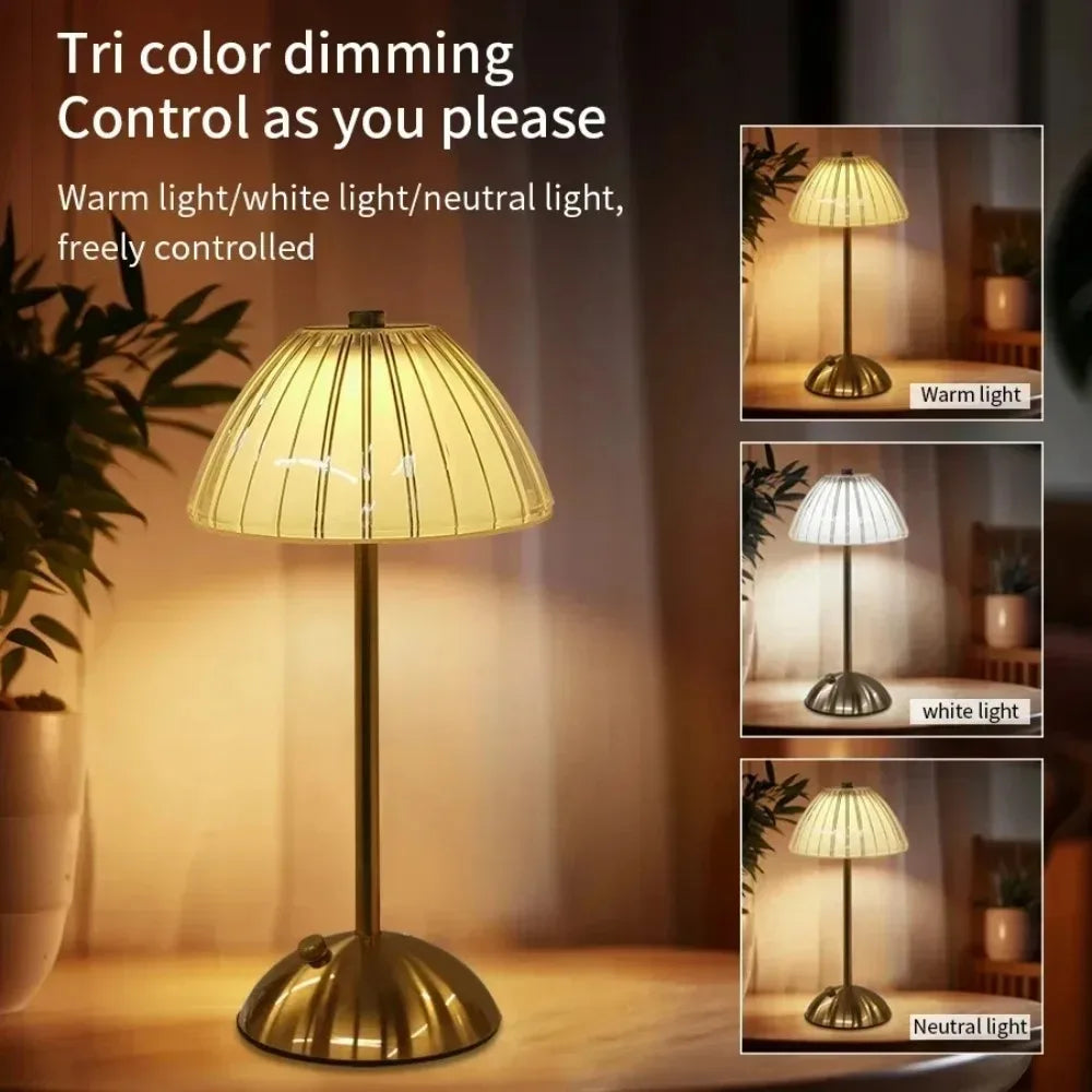 Crystal-Look Shade Cordless Table Lamp – Rechargeable, Gold