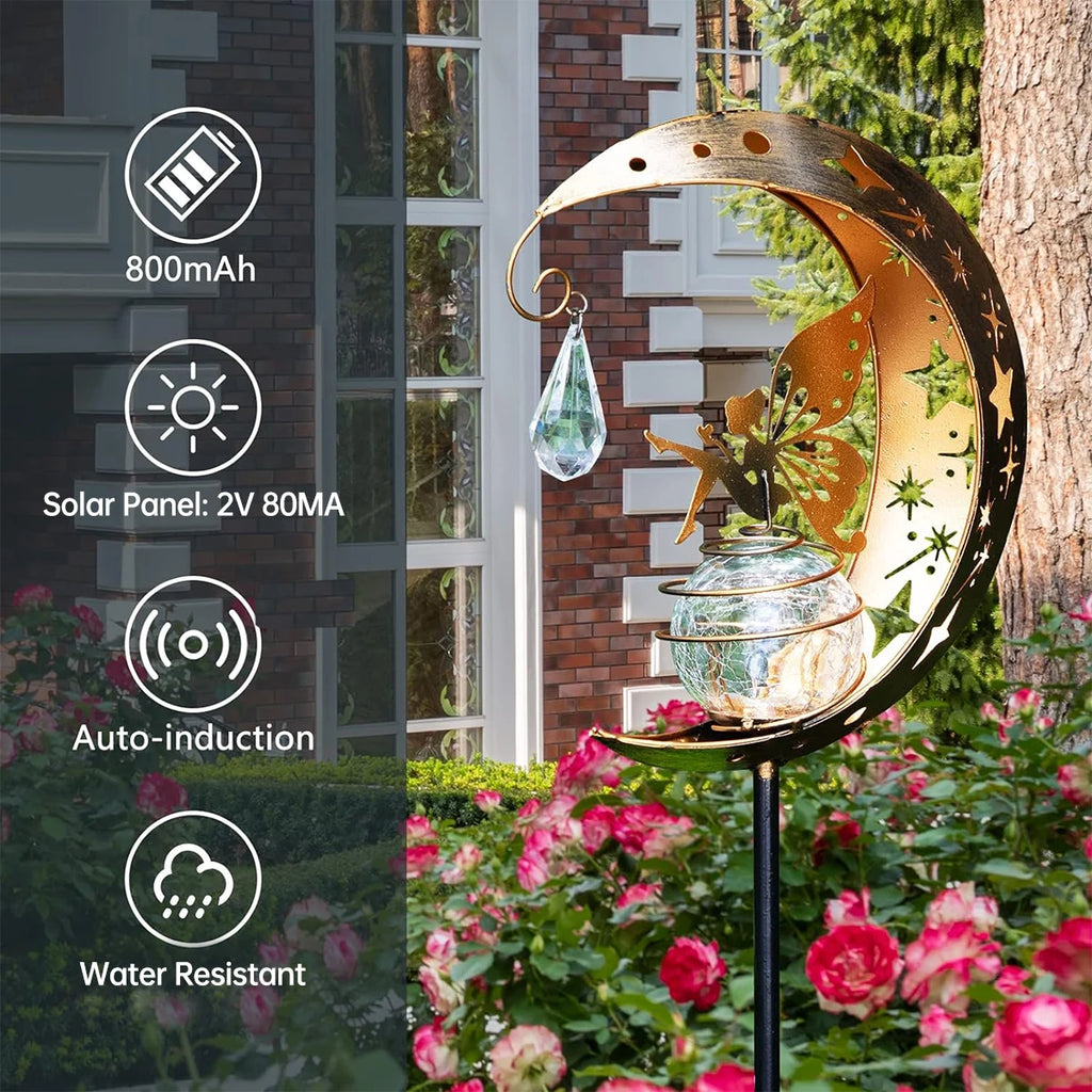 Solar Fairy Moon Garden Stake Light – Crackle Glass Globe