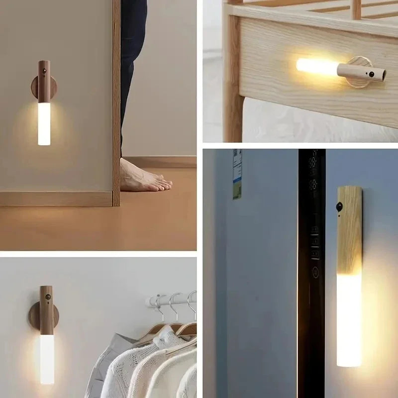 Wood-Grain Motion Sensor Stick Light – Rechargeable, Magnetic