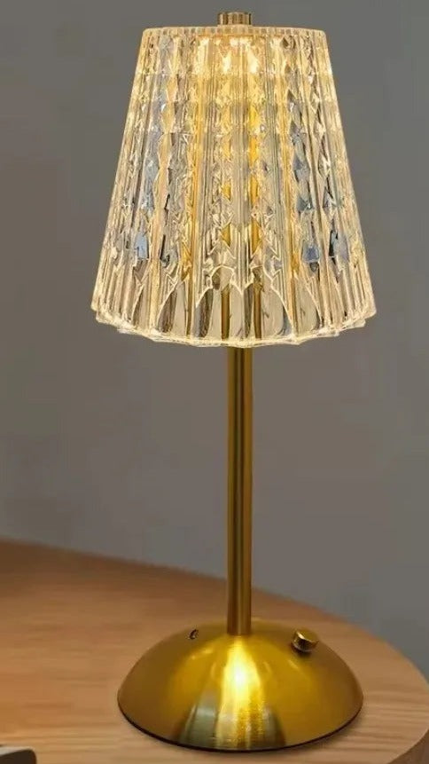 Crystal-Look Shade Cordless Table Lamp – Rechargeable, Gold – Diamond