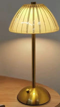 Crystal-Look Shade Cordless Table Lamp – Rechargeable, Gold – Fluted