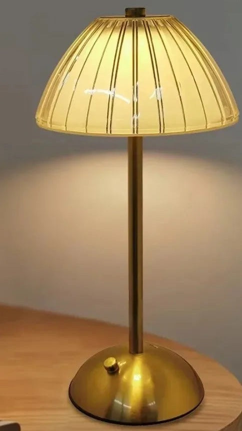 Crystal-Look Shade Cordless Table Lamp – Rechargeable, Gold – Fluted