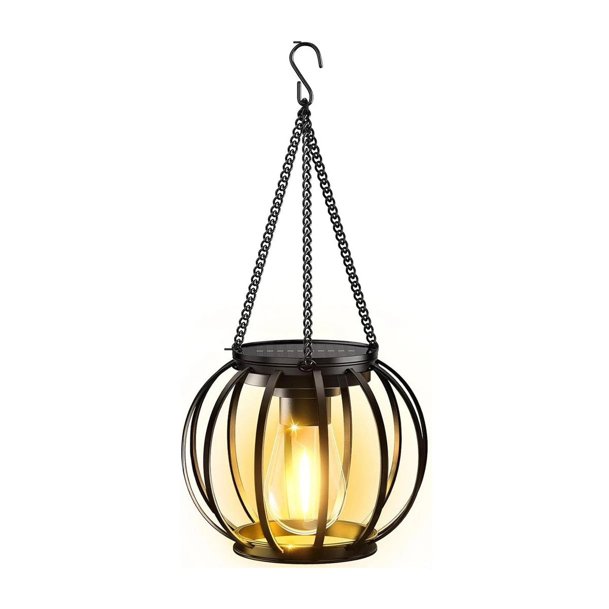 Iron Solar Hanging Lantern – Vintage Bulb Look