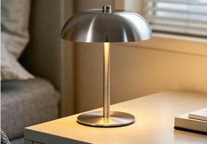 Metal Dome Cordless Table Lamp – Rechargeable LED, 22 cm — silver