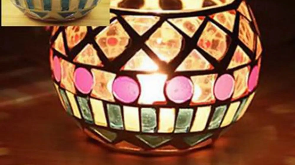 Moroccan Mosaic Glass Tea Light Holder – 9 cm — Rose lattice