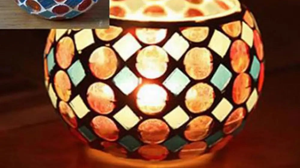 Moroccan Mosaic Glass Tea Light Holder – 9 cm — Jewel blue