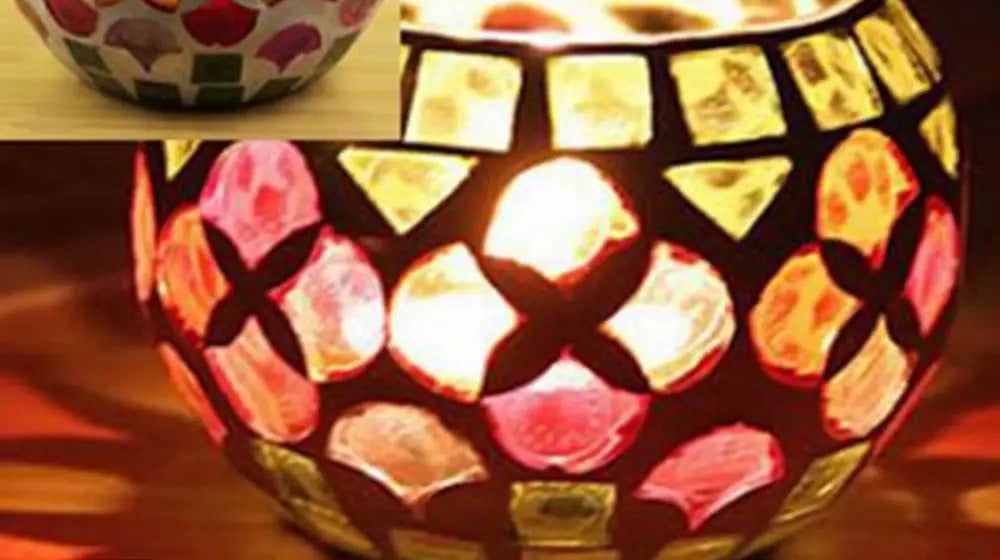 Moroccan Mosaic Glass Tea Light Holder – 9 cm — Ruby cross