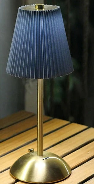 Pleated Shade Cordless Table Lamp – Rechargeable & Dimmable, 29.5 cm – Blue