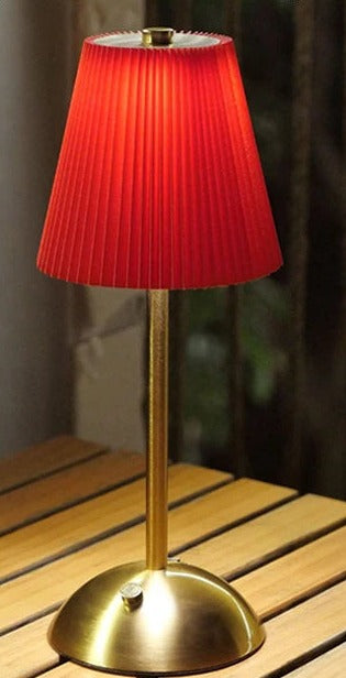 Pleated Shade Cordless Table Lamp – Rechargeable & Dimmable, 29.5 cm – Red