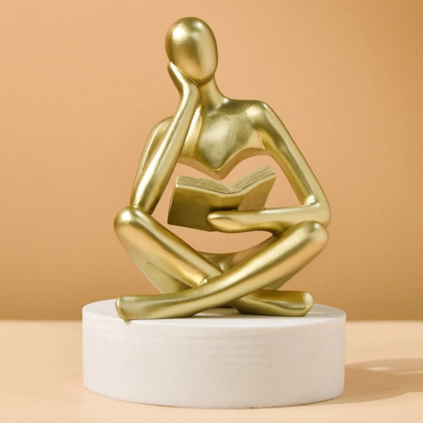 Reading Figure Sculpture – Resin Bookshelf Decor