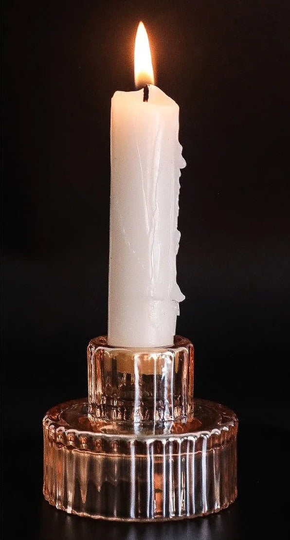 Ribbed Glass Candle Holder