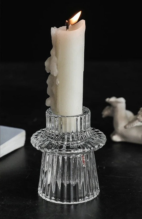 Ribbed Glass Candle Holder