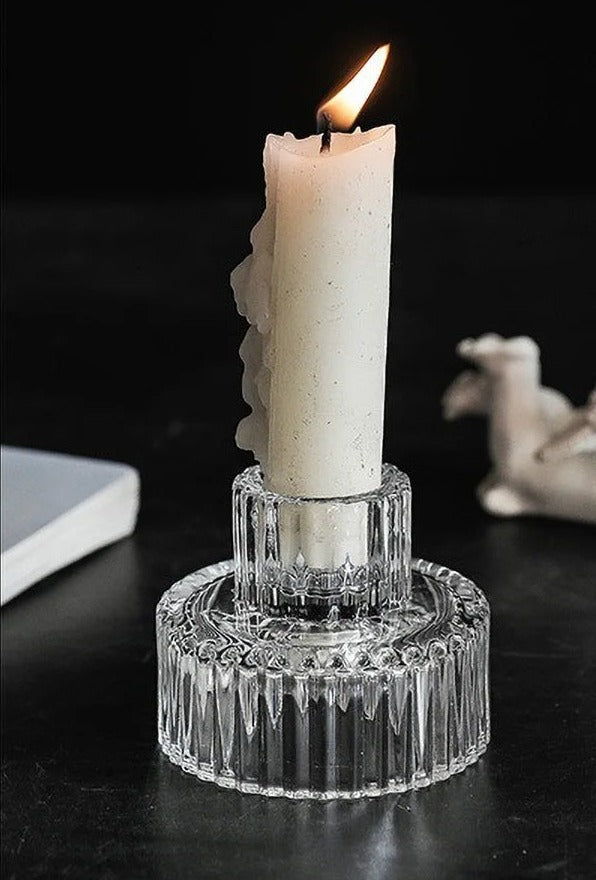 Ribbed Glass Candle Holder