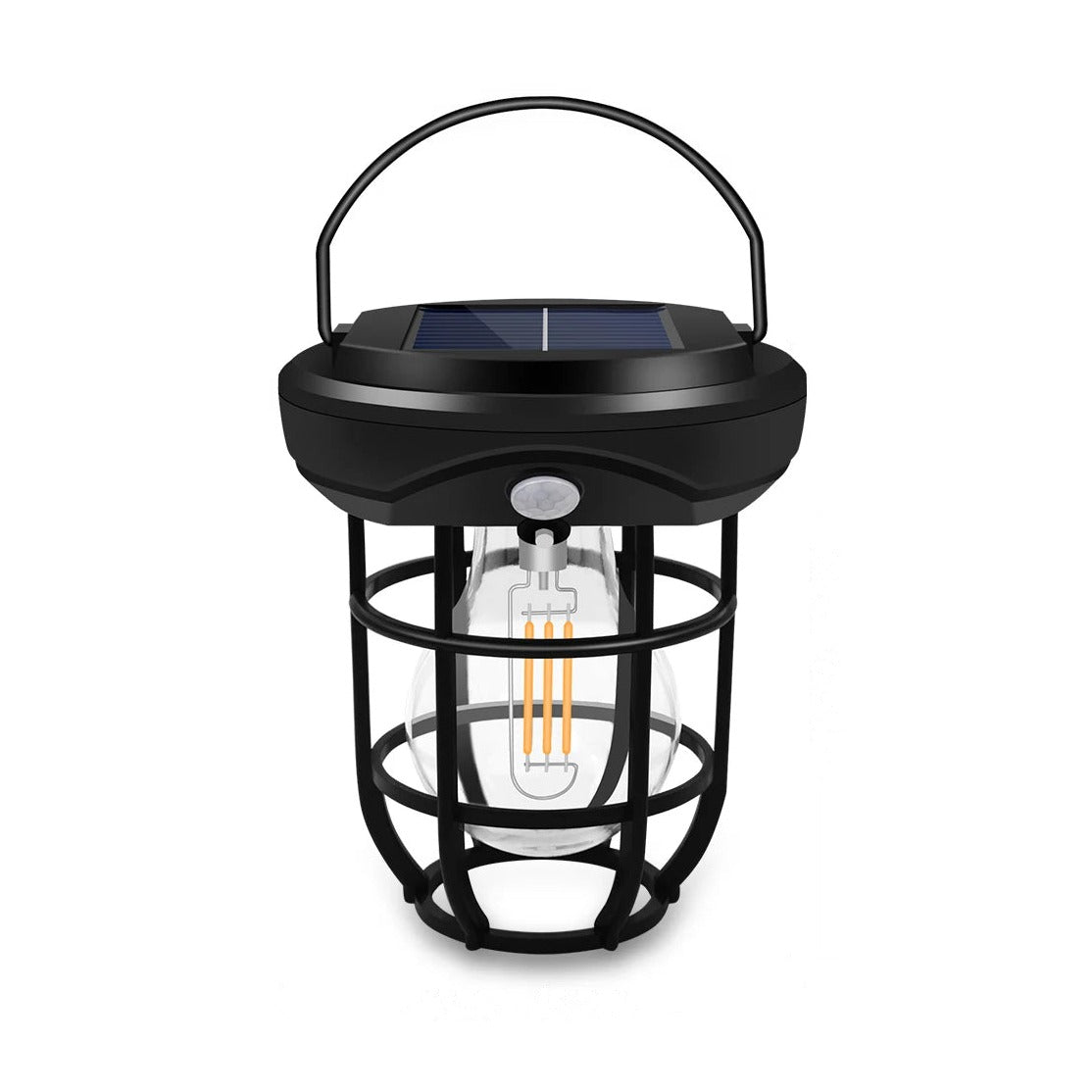 Solar Cage Bulb Lantern with Motion Sensor – Hanging or Wall Mounted – Large (1800 mAh)