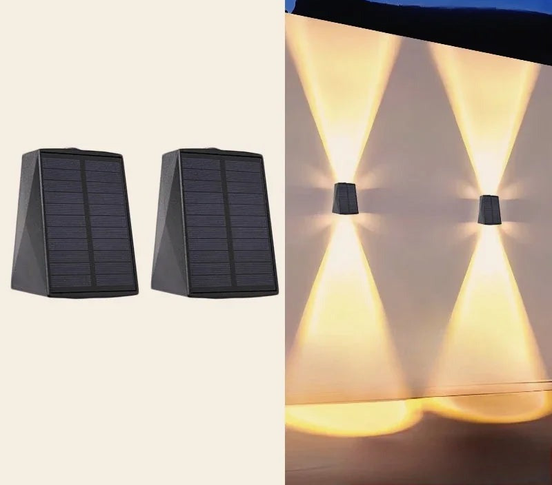 Solar Up & Down Wall Light – Warm White, IP65, Wire-Free – 2 lights