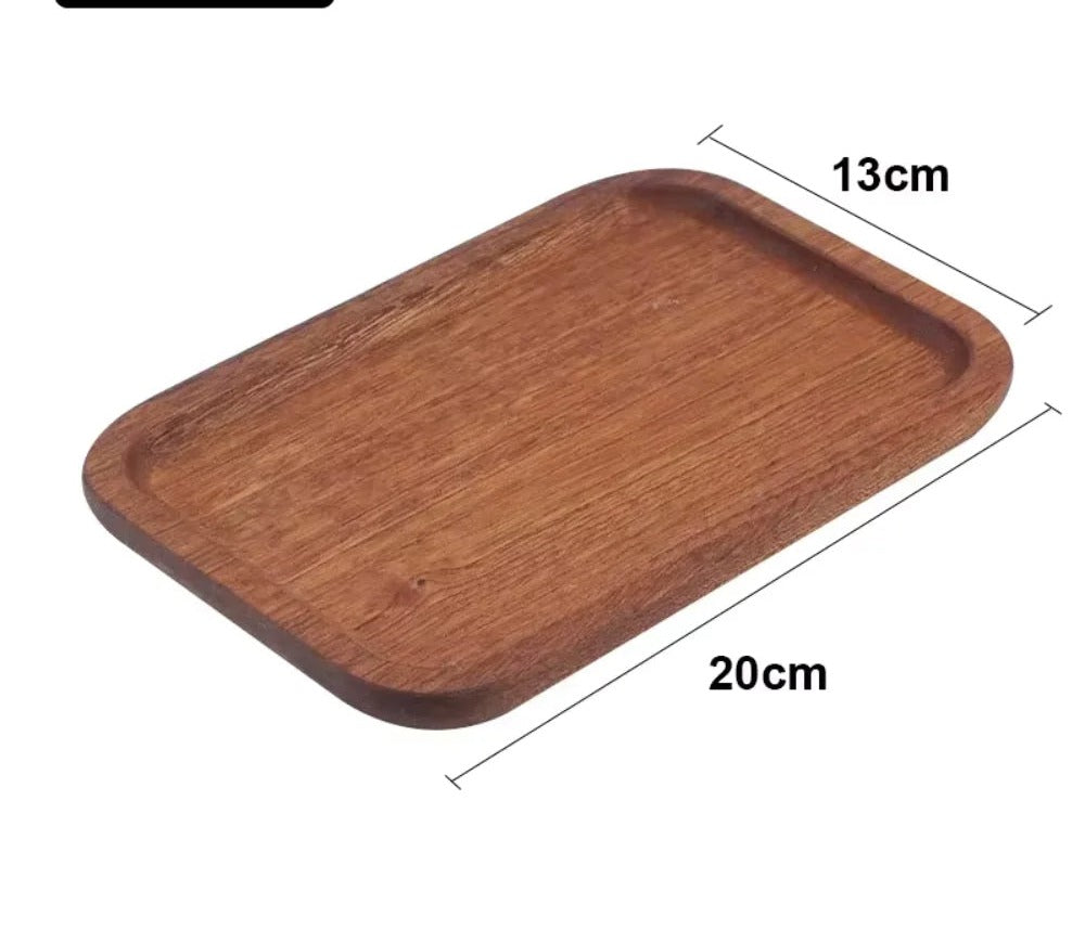 Walnut-Tone Wooden Serving Tray