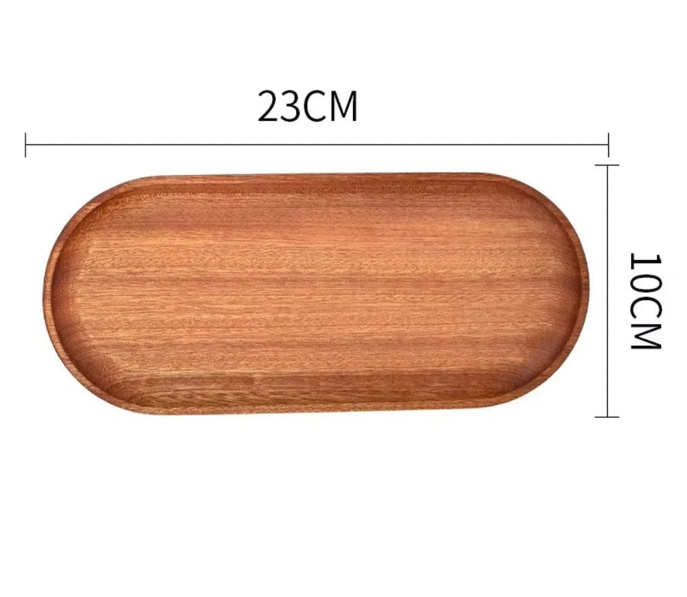 Walnut-Tone Wooden Serving Tray