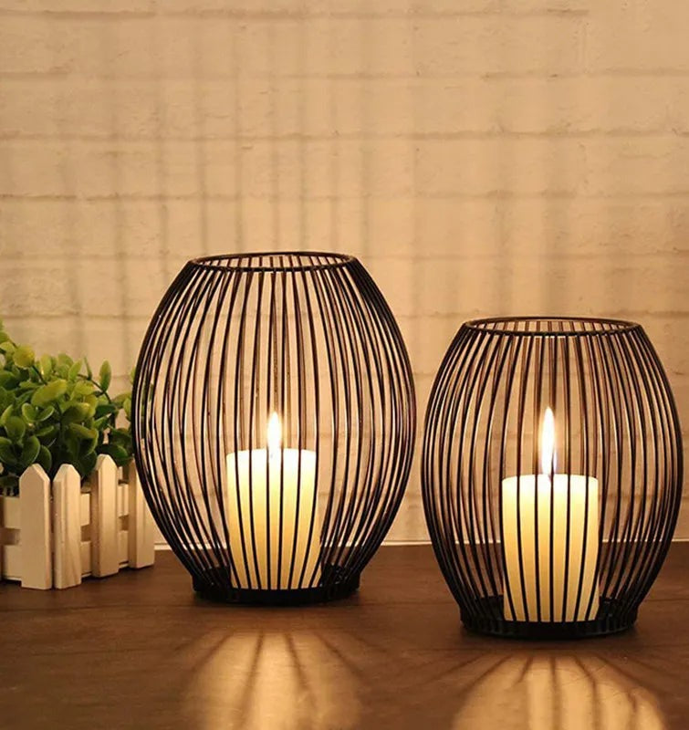 Wire Lantern Candle Holder – Black Iron